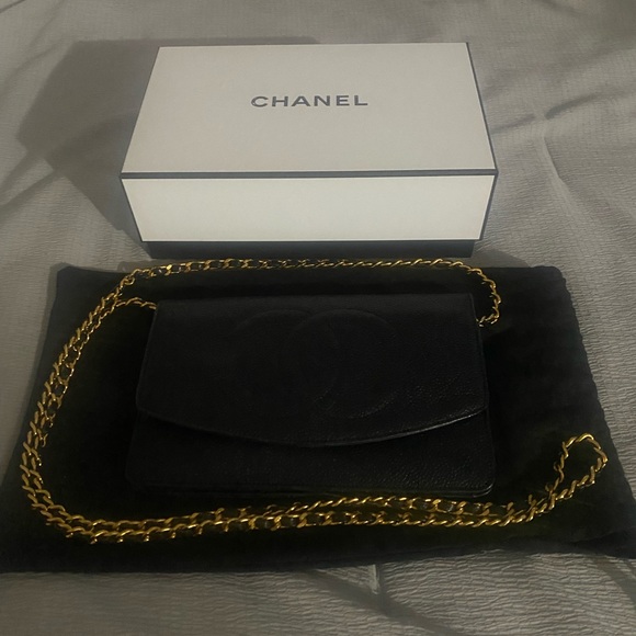 Chanel Timeless Wallet on Chain Cc Logo Woc Black Caviar Leather Cross Body Bag - Picture 5 of 8